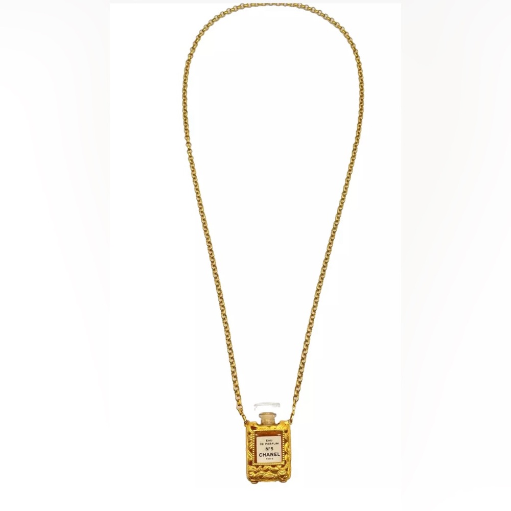 CHANEL Vintage Necklace No.5 Perfume Gold Necklace W/original Box - Picture 3 of 13